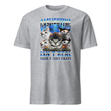 Gaslighting Isn't Real Cat Meme Bootleg Tummy Ache T-Shirt in Sport Grey