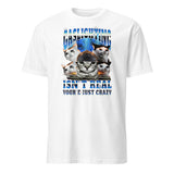 Gaslighting Isn't Real Cat Meme Bootleg Tummy Ache T-Shirt in White