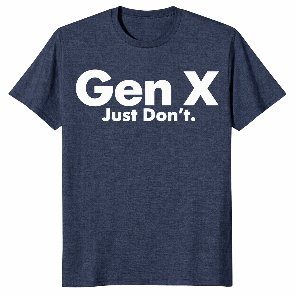 Heather navy Gen X Just Don’t graphic tee