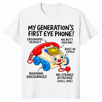 Gen X nostalgia shirt in white with a retro pull-along toy phone and funny labels