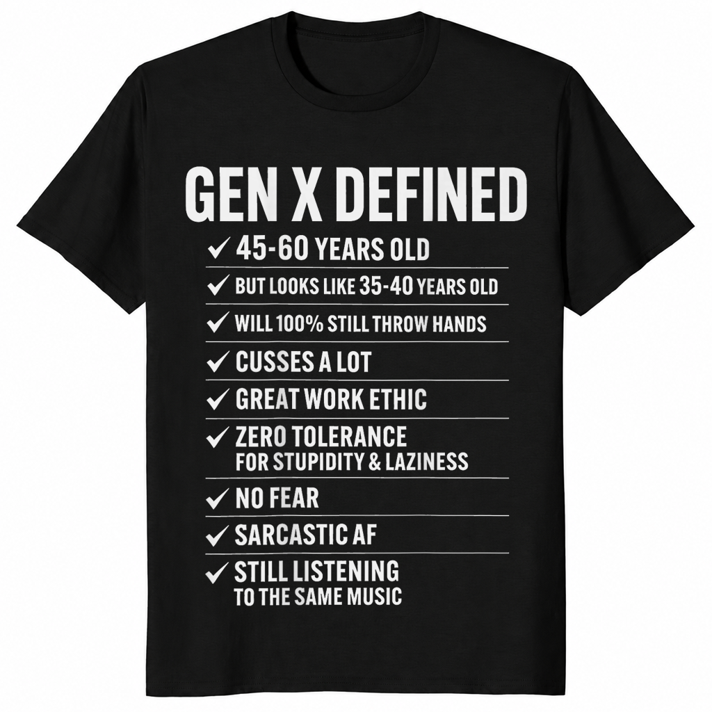 Gen X shirt in black, funny retro nostalgia design