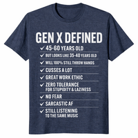 Gen X shirt in heather navy, funny retro nostalgia design