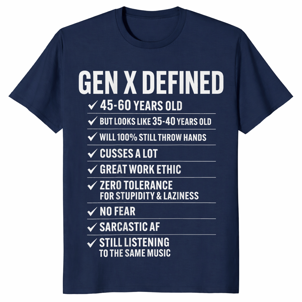 Gen X shirt in navy, funny retro nostalgia design