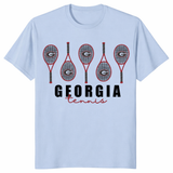 Georgia tennis fan shirt with bold racket artwork on light blue tee