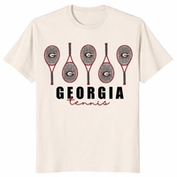 Georgia Tennis graphic tee with racket design on natural shirt