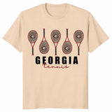 Georgia tennis shirt with retro racket graphic on sand tee