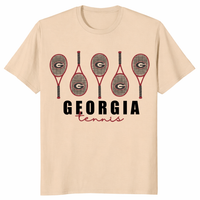 Georgia tennis shirt with retro racket graphic on sand tee
