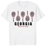Georgia Tennis T Shirt with racket graphic on white shirt