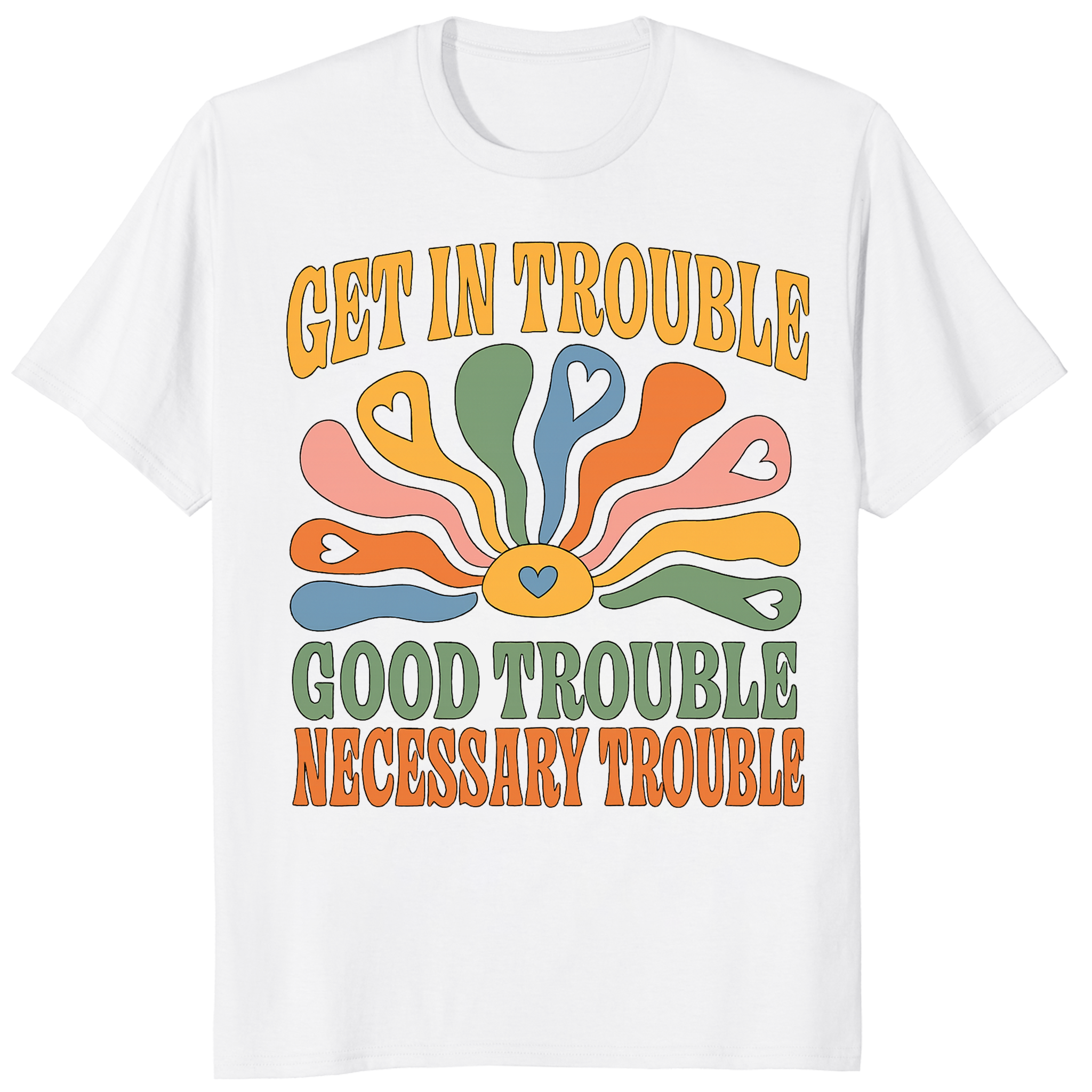 White Get in Trouble Good Trouble Necessary Trouble Shirt by Cuccico