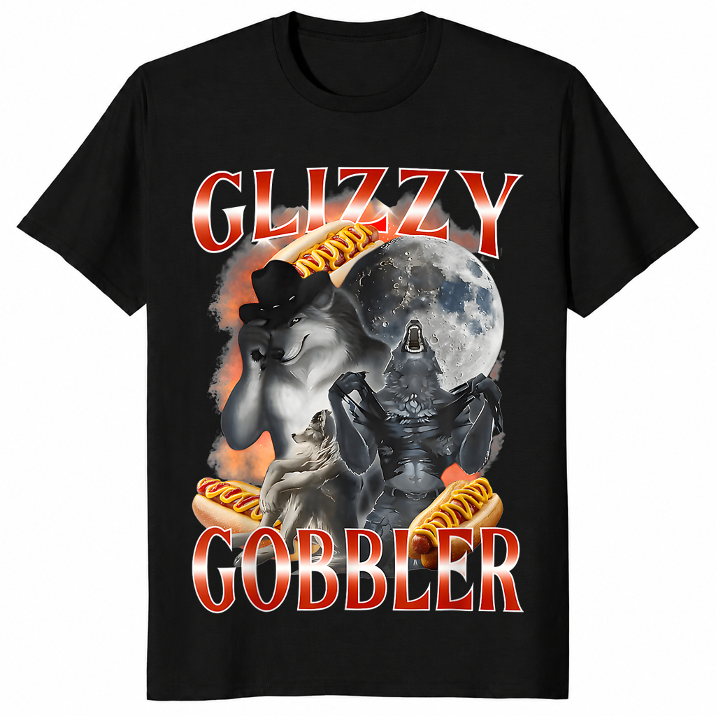 Glizzy gobbler hot dog meme shirt in black