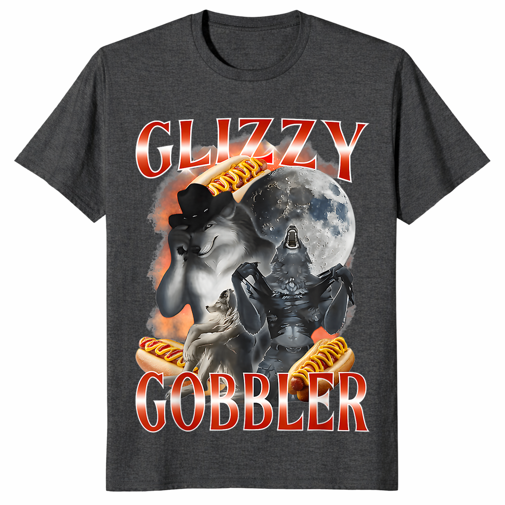 Glizzy gobbler hot dog meme shirt in dark heather grey
