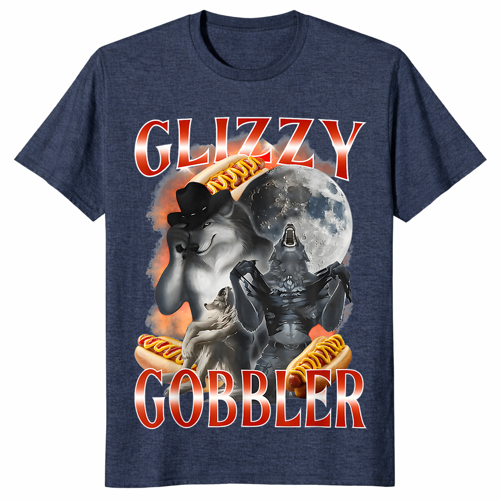 Glizzy gobbler hot dog meme shirt in heather navy