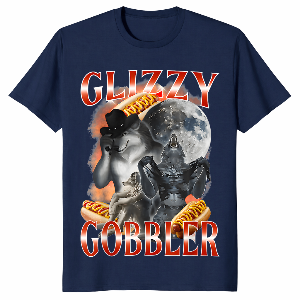Glizzy gobbler hot dog meme shirt in navy