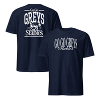 Go Go Greys Stables 2025 shirt in navy for equestrian racing fans
