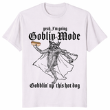 Goblin mode meme tee in ice grey featuring gobblin up this hot dog artwork