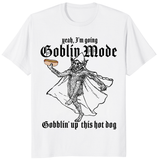 Goblin mode hot dog shirt in white with funny gobblin up this hot dog design