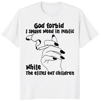Close-up of the "God Forbid I Smoke Weed In Public" shirt, a funny stoner tee featuring dark humor meme text in a vintage aesthetic.
