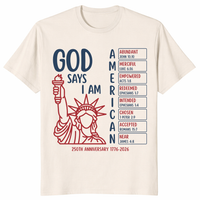 God Says I Am American 4th of July tee for patriotic Christian celebration wear