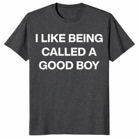 Close-up of funny good boy shirt text design in bold white lettering