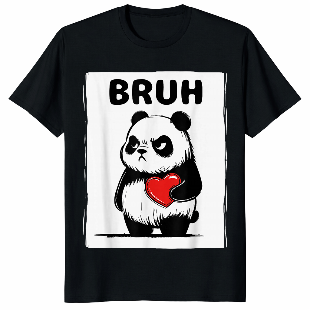 Grumpy Panda Bruh Funny Valentine's T-Shirt | Sarcastic Panda Graphic Tee | Cuccico
