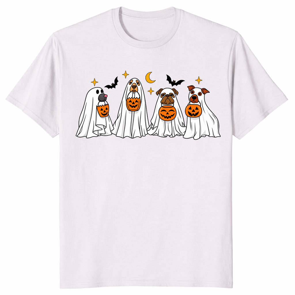 Halloween dog ghost pumpkin shirt ice grey