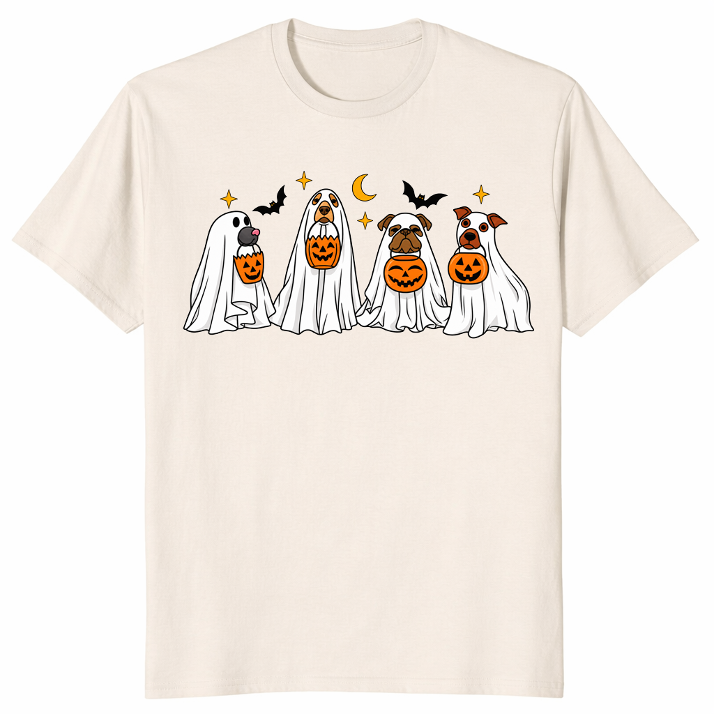 Halloween dog ghost pumpkin shirt natural