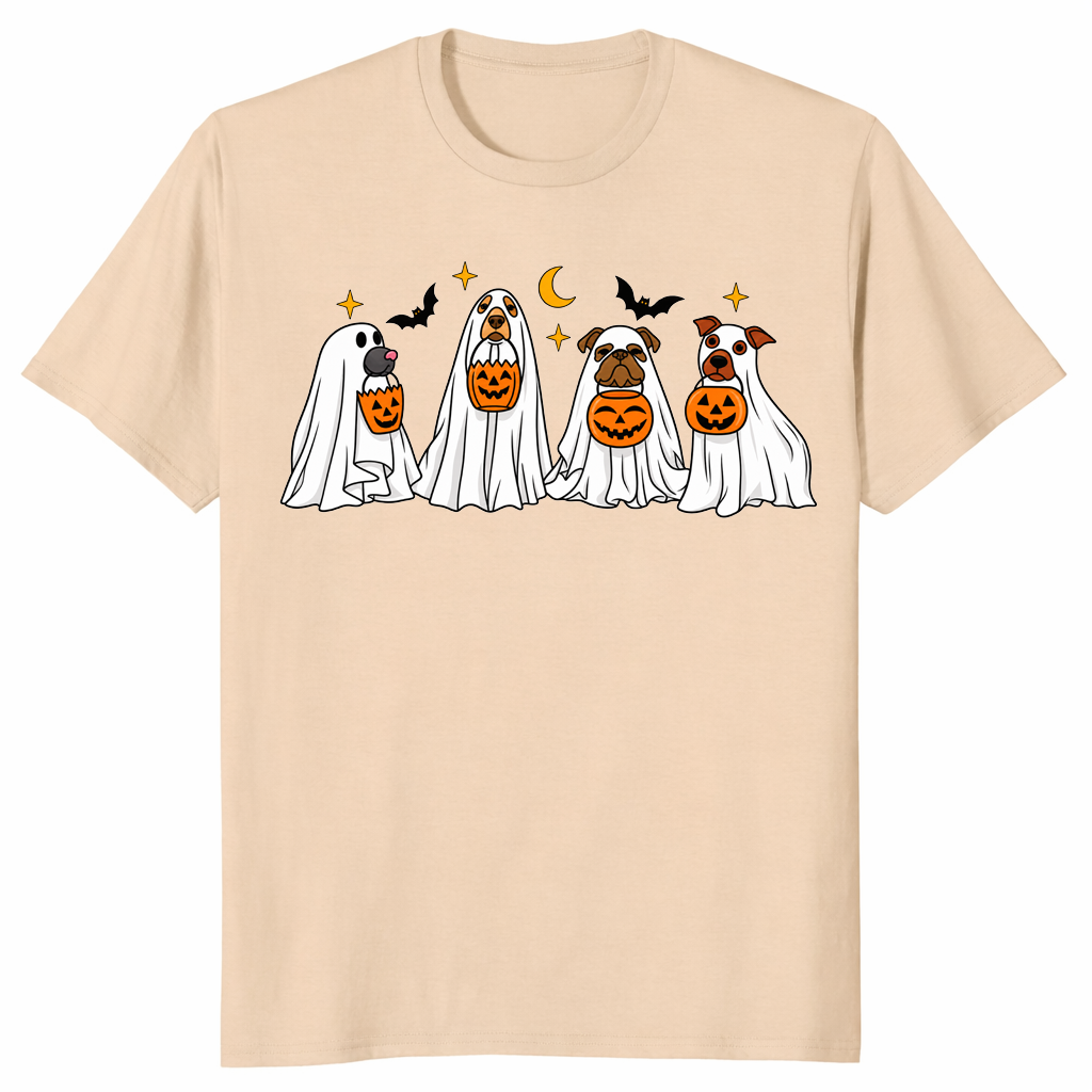 Halloween dog ghost pumpkin shirt sand