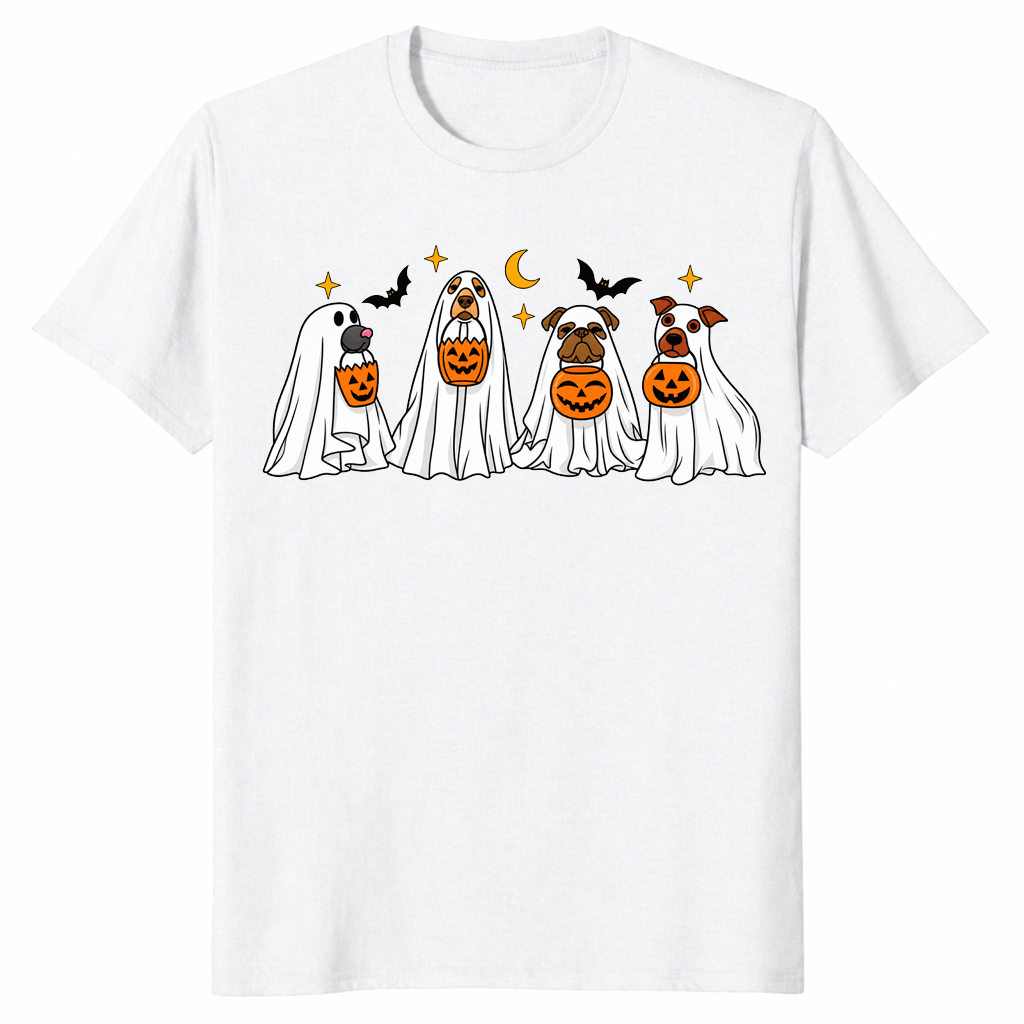 Halloween dog ghost pumpkin shirt white