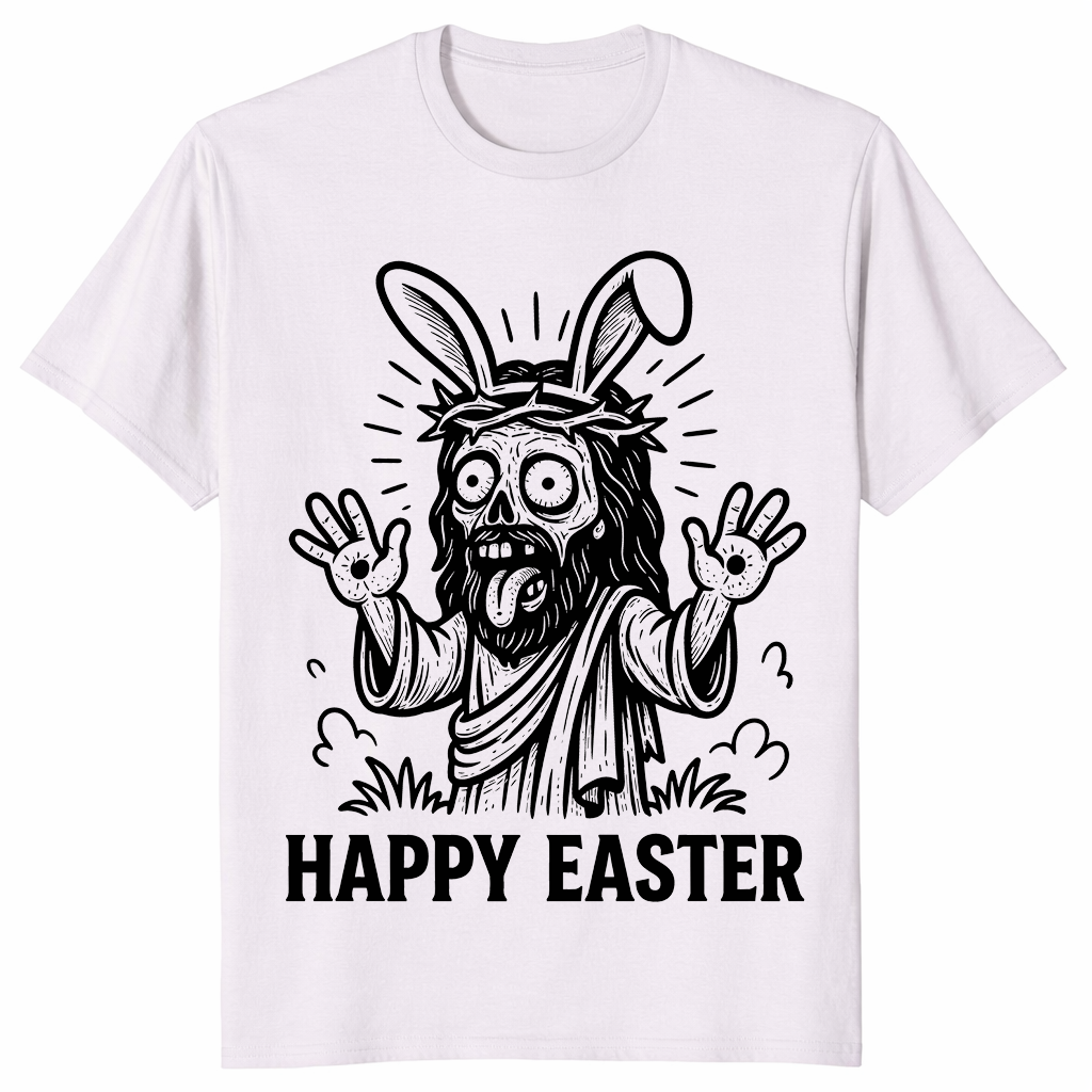 Novelty Happy Easter shirt featuring edgy rabbit-inspired holiday design