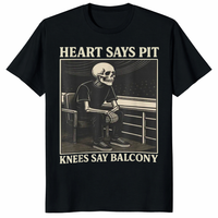 Heart Says Pit Knees Say Balcony Shirt – Funny Aging Rocker Tee | Skeleton Concert Meme T-Shirt by Cuccico | Cuccico