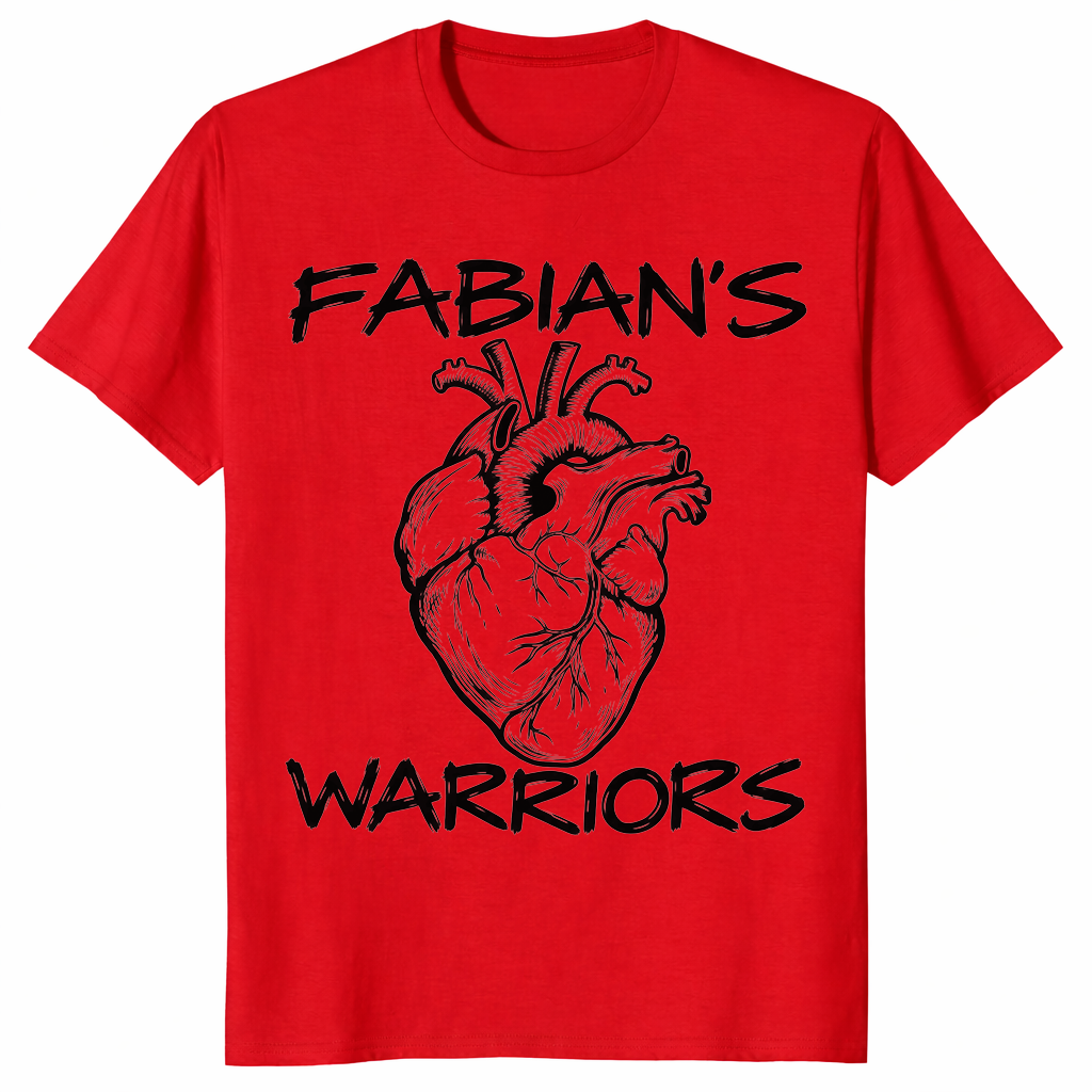Heart warrior shirt in red with Fabian's Warriors anatomical heart design