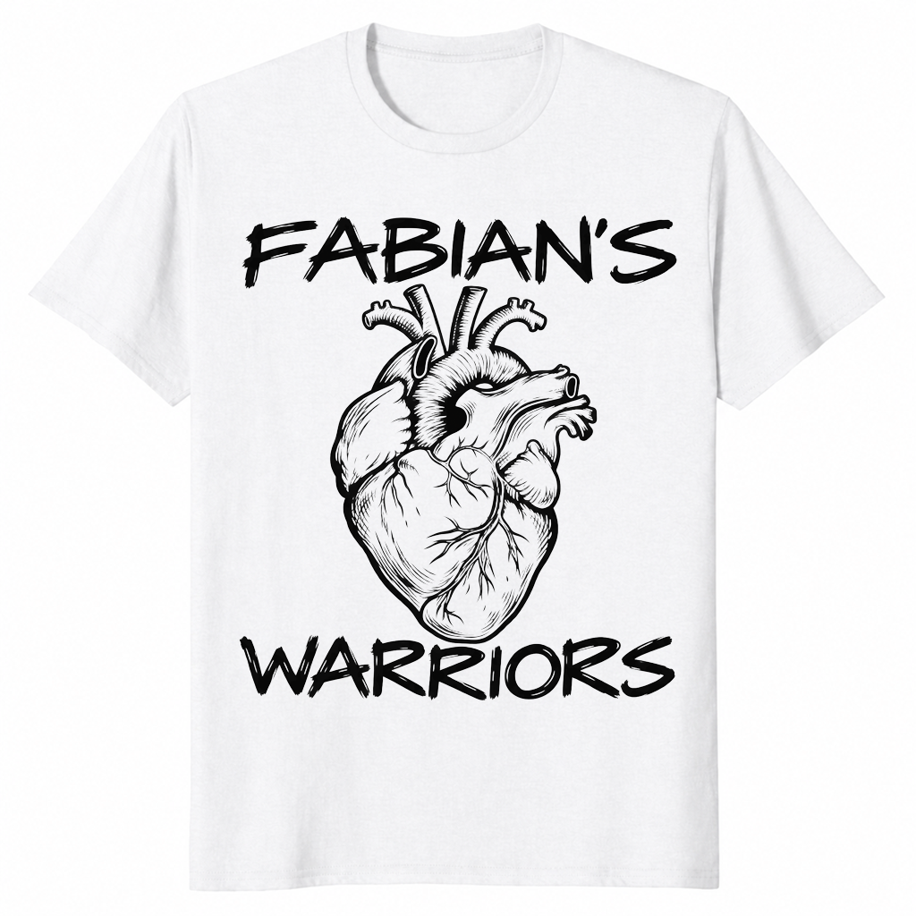 Heart warrior shirt in white with Fabian's Warriors anatomical heart design