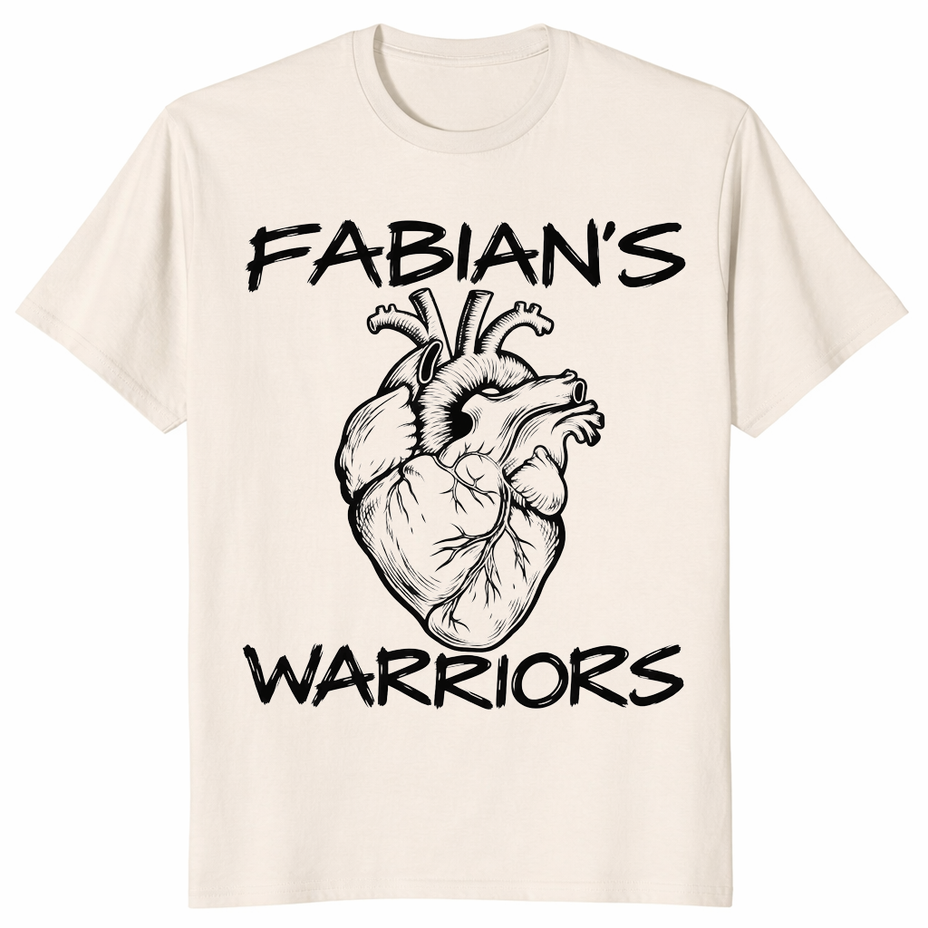 Heart warrior shirt in natural with Fabian's Warriors anatomical heart design