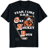 Heated Rivalry MM Hockey Romance T-Shirt featuring “Yeah I Like GHB” design by Cuccico