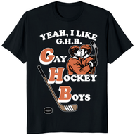 Heated Rivalry MM Hockey Romance T-Shirt featuring “Yeah I Like GHB” design by Cuccico