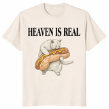 Heaven Is Real Hot Dog T Shirt on natural as a funny cat lover gift tee