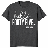 Hello forty five shirt in dark heather grey