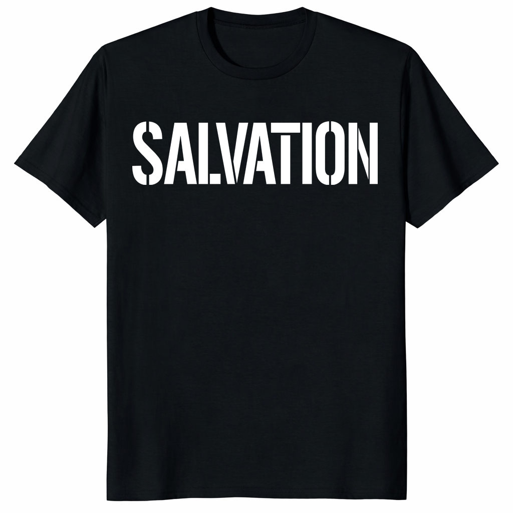 Henry Cavill Salvation T Shirt in black with bold white SALVATION text