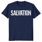 Henry Cavill Salvation Shirt in navy with minimalist SALVATION graphic