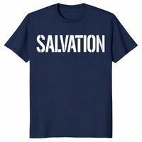 Henry Cavill Salvation Shirt in navy with minimalist SALVATION graphic