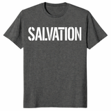 Henry Cavill Salvation viral fan tee in dark heather with white front text