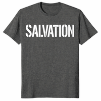 Henry Cavill Salvation viral fan tee in dark heather with white front text