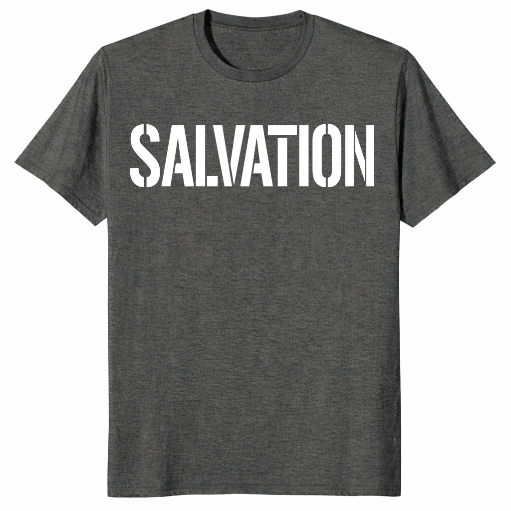 Henry Cavill Salvation viral fan tee in dark heather with white front text