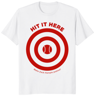 Hit It Here Baseball Shirt with Zack Hample target graphic