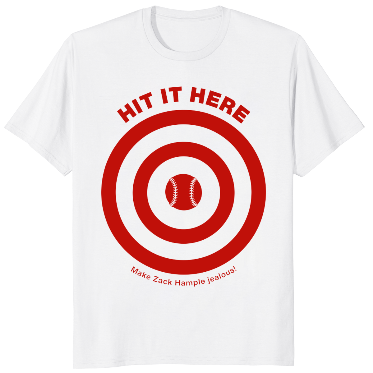 Hit It Here Baseball Shirt with Zack Hample target graphic