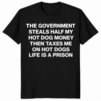 Black hot dog tax shirt reading The Government Steals Half My Hot Dog Money Then Taxes Me On Hot Dogs Life Is A Prison