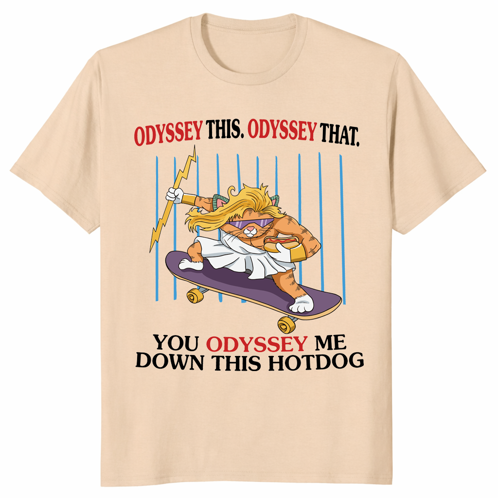 Hotdog cat skater shirt in sand