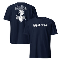 Navy Hysteria Skool For Insane Kids shirt with alternative gothic style artwork