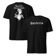 Hysteria Skool For Insane Kids T Shirt in black with gothic front and back graphic