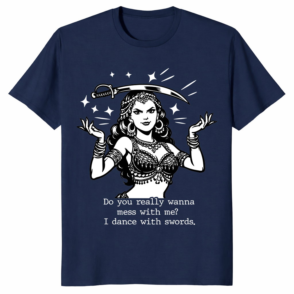 I Dance With Swords Shirt with funny sword dancer design in navy